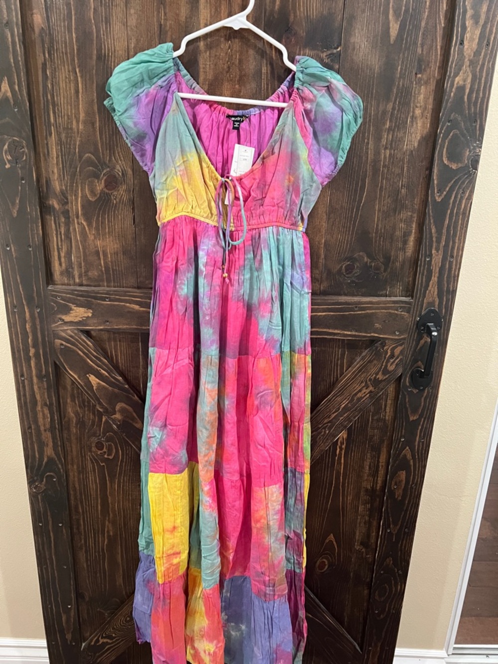 Chaudry KC -Boho Tie-Dye Maxi Dress  - Bright Pink & Multicolor